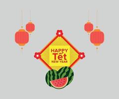 vietnam tet feliz año nuevo banner con linterna de papel rojo vector