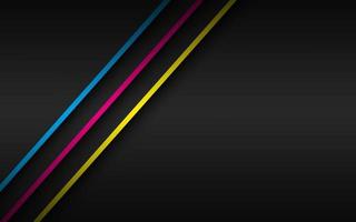 Black modern material background with overlapped layers and diagonal lines in cmyk colors. Template for your business. Vector abstract widescreen background