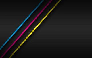 Black modern material background with overlapped layers and diagonal lines in cmyk colors. Template for your business. Vector abstract widescreen background