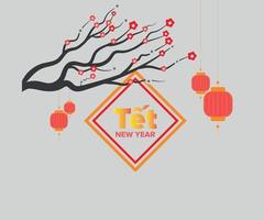 Tree flower blossom vietnam happy new year with paper lantern vector