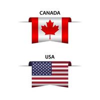 conjunto de dos cintas canadienses y de los estados unidos de américa. fabricado en canadá y fabricado en estados unidos pegatinas y etiquetas. vector iconos simples con banderas aisladas sobre fondo blanco