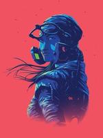 Vector illustration poster of a futuristic lady pilot