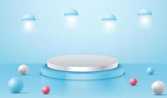 Stage podium with lighting, stage podium scene with for award ceremony on blue background vector