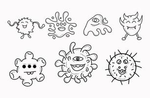 Set of corona virus icons. Hand drawn line art cartoon vector illustration.