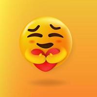 Cute emoji hugging a red heart vector