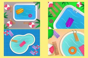 Top view of swimming pool with clean water. Summer time concept. vector