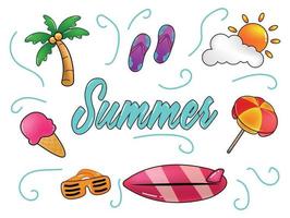 Summer vector icon in cute cartoon doodle style