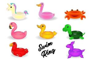 juego de anillos de natación inflable. lindos juguetes acuáticos para mantenerse a flote cuando los niños están aprendiendo a nadar. Ilustración de artículos inflables de dibujos animados de estilo plano de vector aislado
