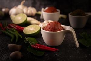 Red curry paste made from chilis photo