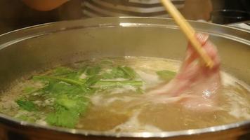 les gens mangent du sukiyaki dans un pot chaud video