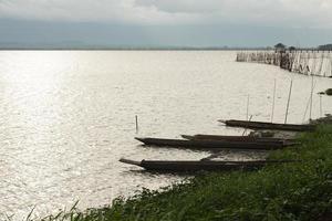 Paddle boats at the shore photo