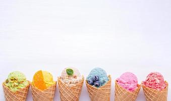 Various of ice cream flavor in cones photo