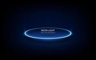 Blue neon light circle frame on background. Vector illustration