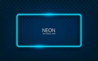 Neon rectangle lamp wall sign. Vector blue power glowing bulb banner, light line or neon frame for your design.