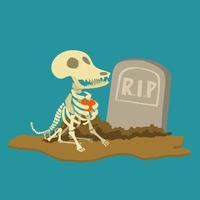 Dog skeleton next to his tombstone vector