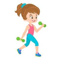 Girl in sport clothes holding weight dumbbell vector