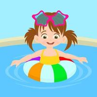 Toddler girl in a colorful swimming suit and floating vector