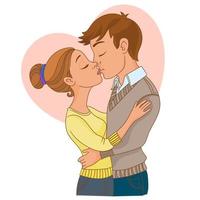 Couple kissing with heart background vector