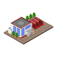 Isometric Fire Station On White Background vector