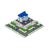 Isometric Police Station On White Background. vector