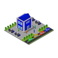 Isometric Police Station On White Background. vector