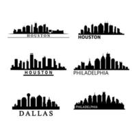 Set of US city skylines on white background vector