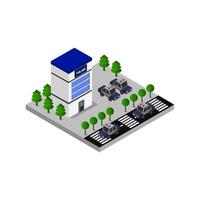 Isometric Police Station On White Background. vector