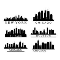 Set of US city skylines on white background vector