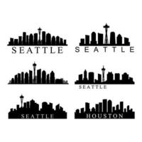 Set of US city skylines on white background vector