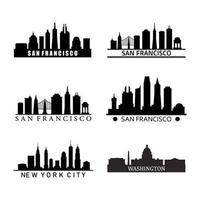 Set Of US City Skylines On White Background vector