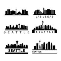 Set Of US City Skylines On White Background vector