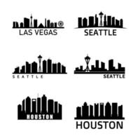 Set Of US City Skylines On White Background vector