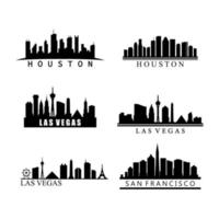 Set Of US City Skylines On White Background vector