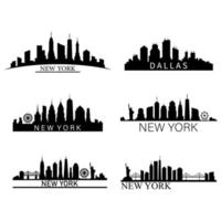 Set Of US City Skylines On White Background vector