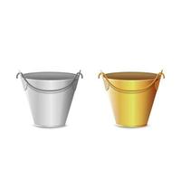 Silver and gold realistic 3D buckets isolated on white background vector