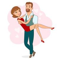 Husband holds the wife in his arms vector