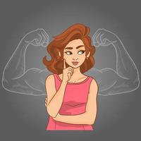 Successful self confident woman with fake muscles made of chalk vector