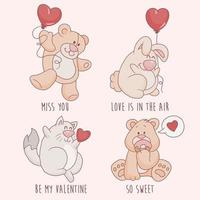 A set of funny animals with hearts vector