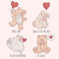 un conjunto de animales divertidos con corazones vector