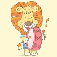 Lion bangs the drum vector
