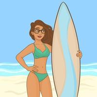 Woman holding a surf table vector