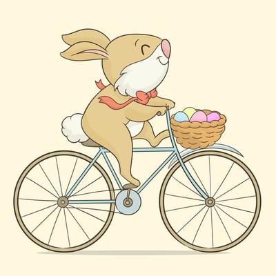 Easter rabbit ridding on a bicycle