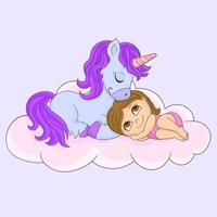 unicornio y niño durmiendo vector