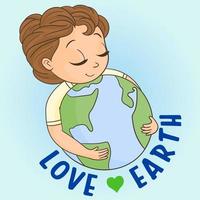 Girl hugging earth planet globe vector