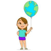 niña con globo de tierra vector