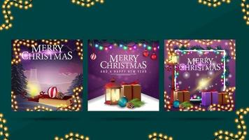 Merry Christmas and Happy New Year, greeting cards with Christmas elements and Christmas decorations vector