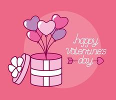 valentines day celebration with balloons and gift box vector