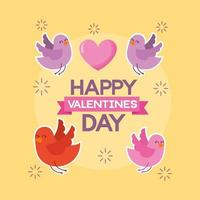 happy valentines day card with cute birds and heart vector