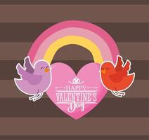 happy valentines day card with cute birds and heart vector