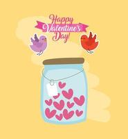 happy valentines day card with mason jar and hearts vector